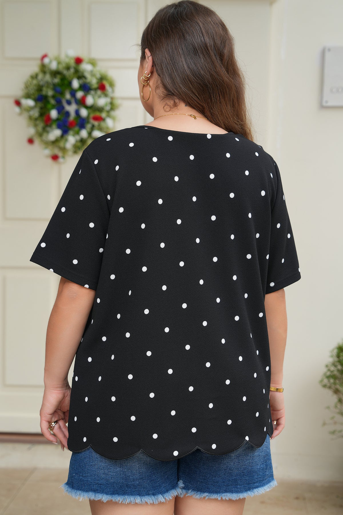 Black Plus Size Dotted Casual T-Shirt