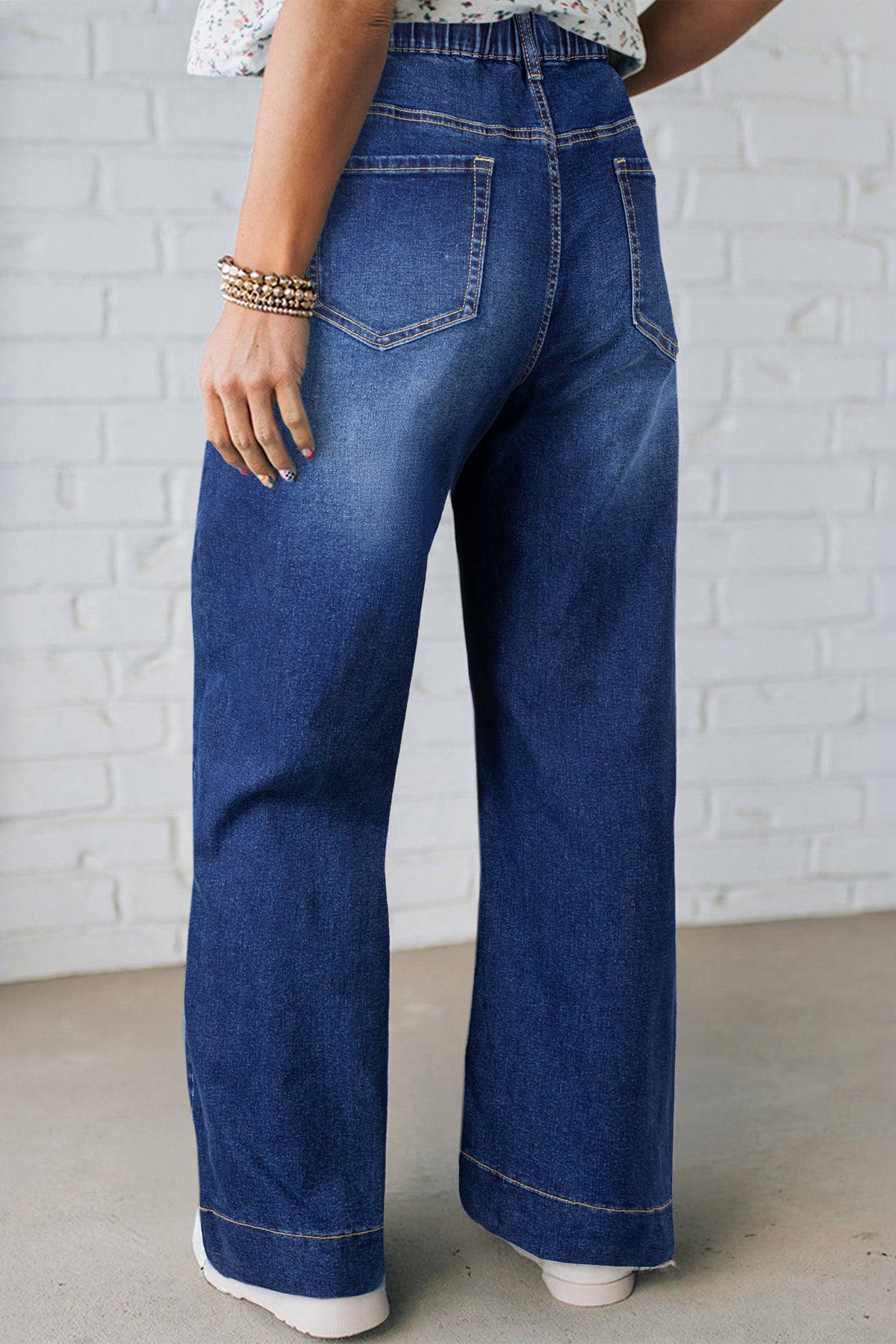 Dark Blue Acid-Wash Contrast Lace-Up Plus Size Jeans