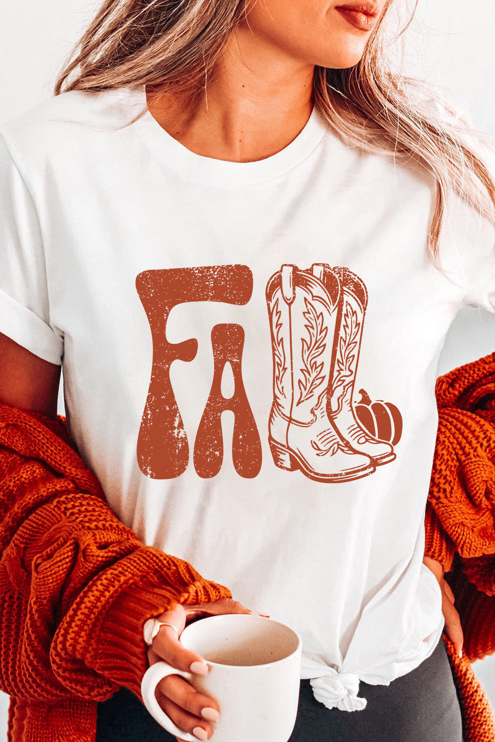 White FALL Boots Cracking Graphic T-Shirt
