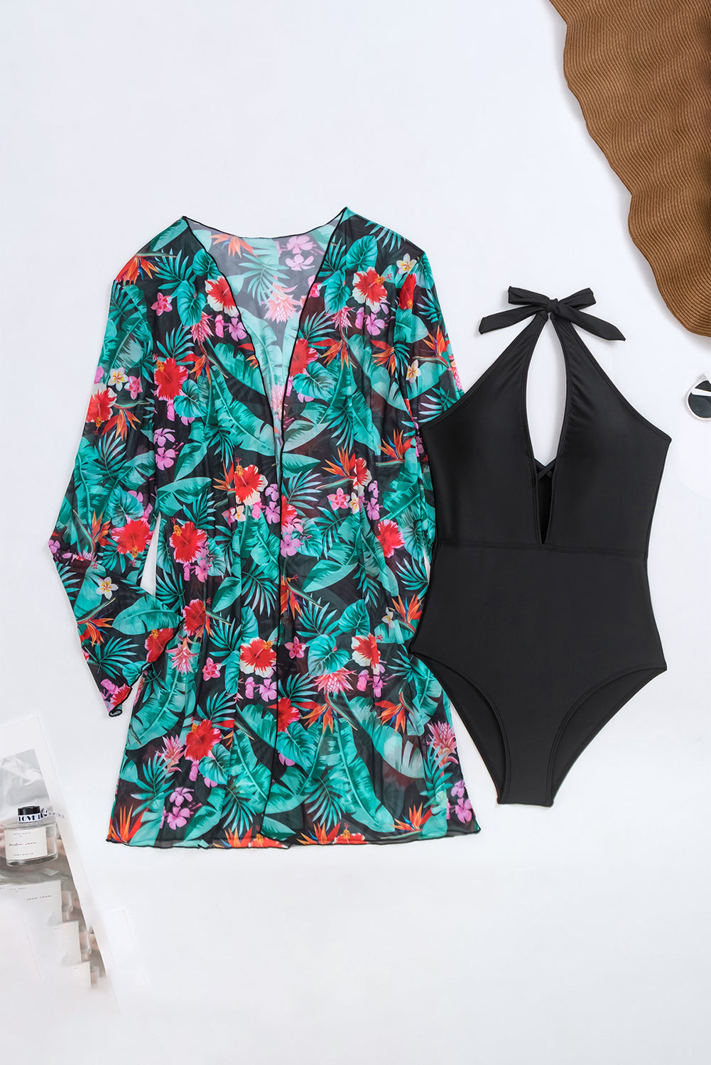 Black Halter Monokini & Floral Cover-Up