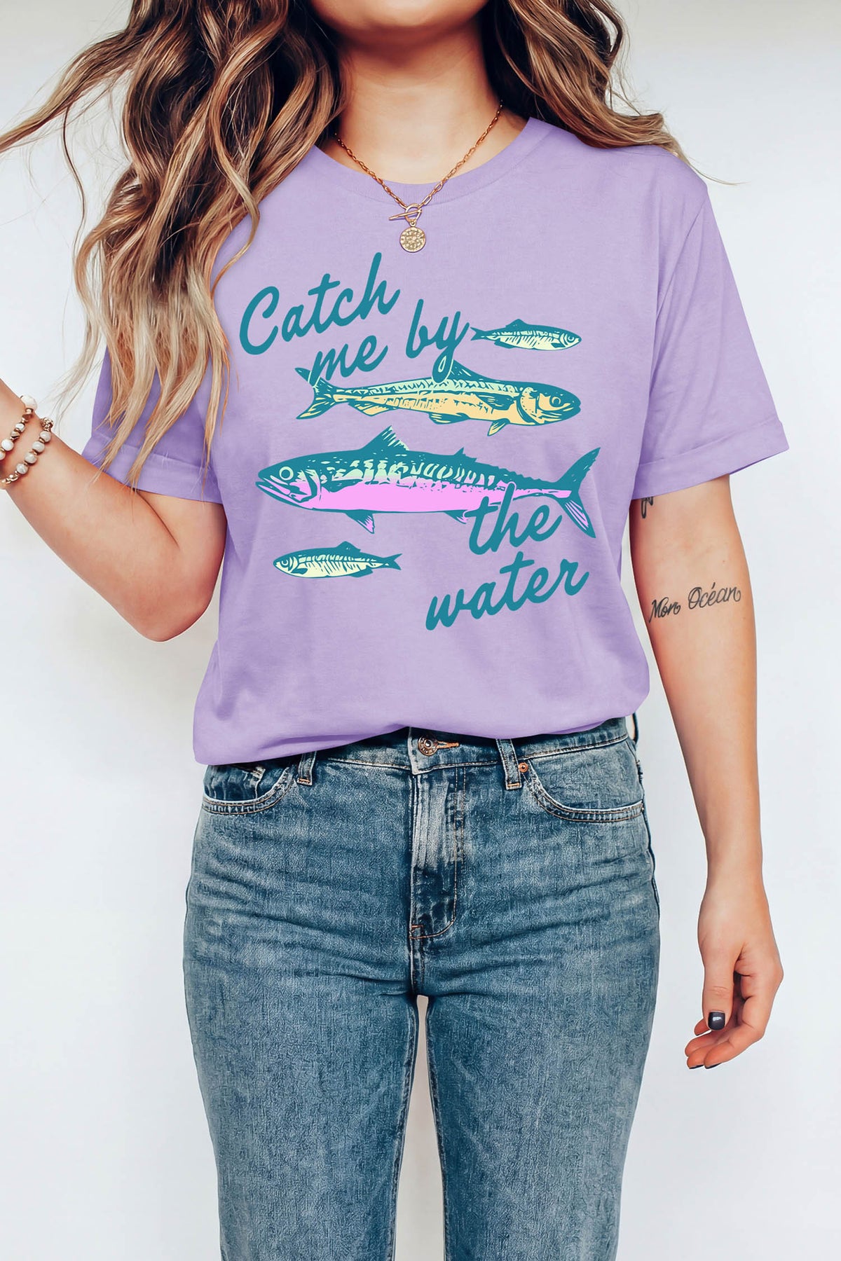 Orchid Petal Catch me by the water Fishes Printed T-Shirt