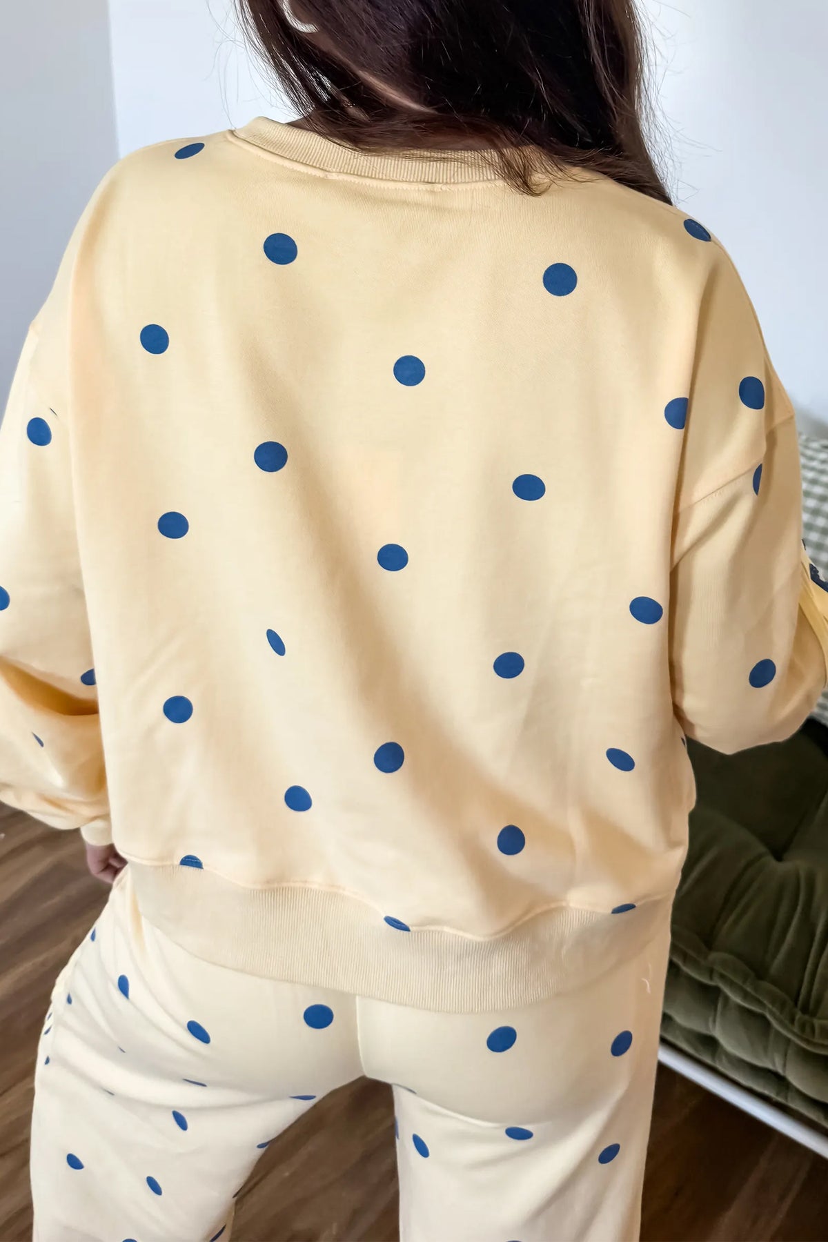 Yellow Polka Dot Top and Patchwork Wide Leg Pants Set