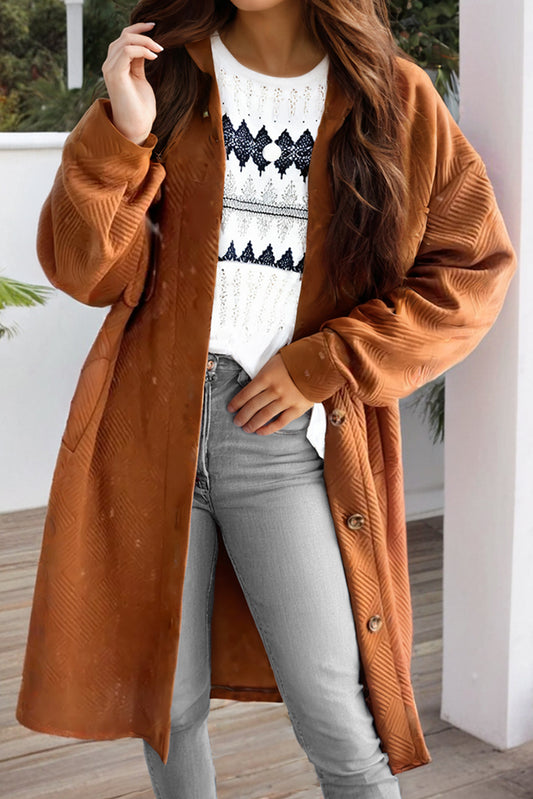 Gold Flame Textured Collared Buttoned Front Duster Coat