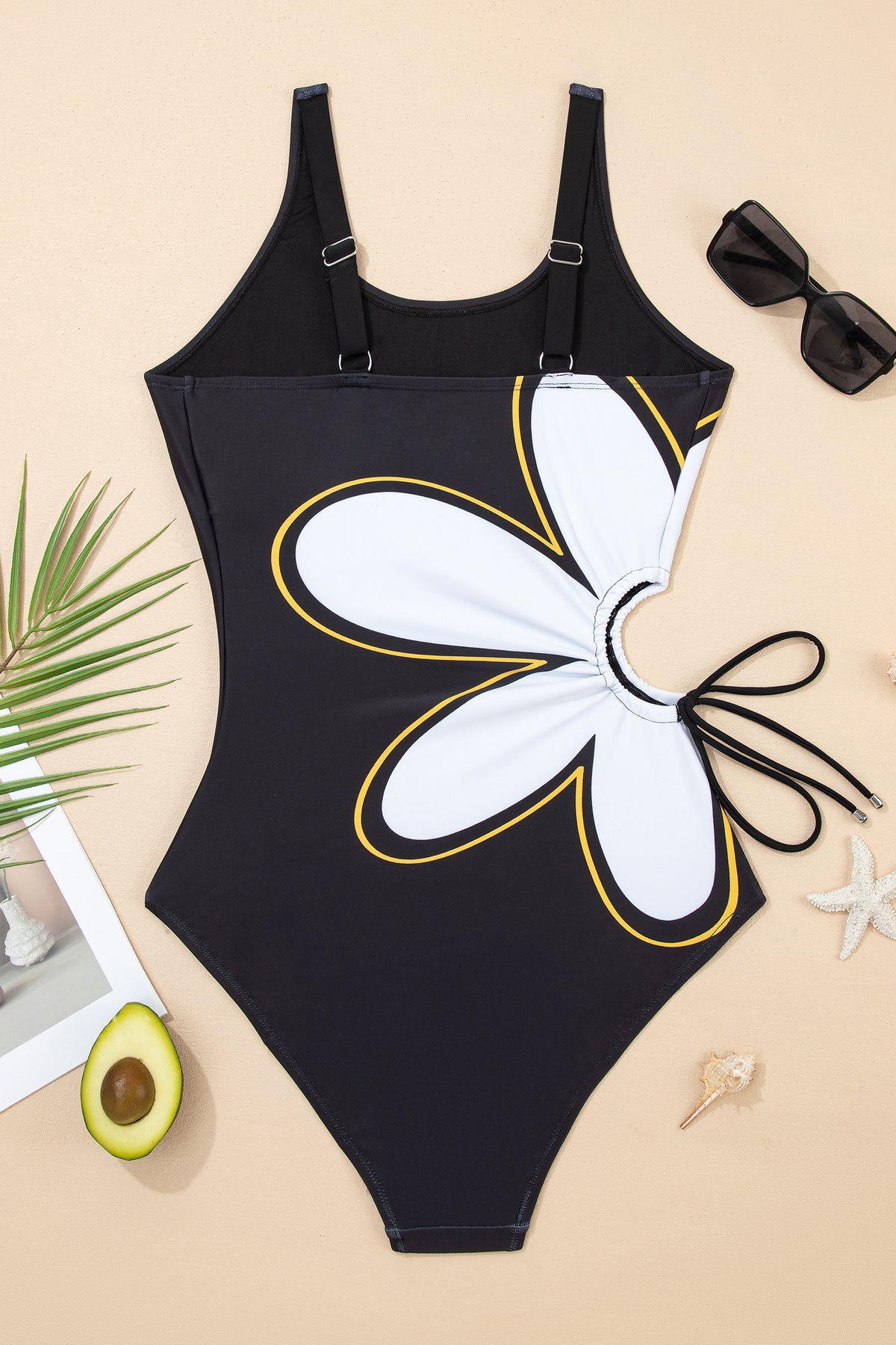 Black Floral Cutout One-Piece