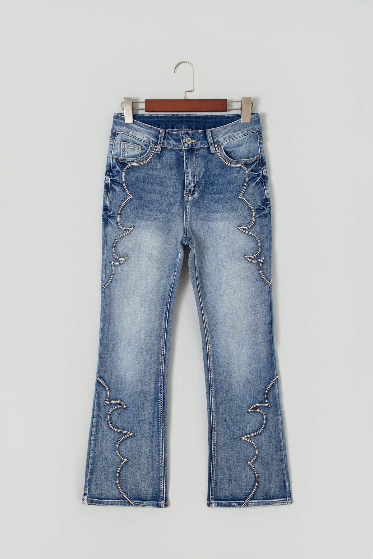 Blue Western Embroidered Flare Full-Length Jeans