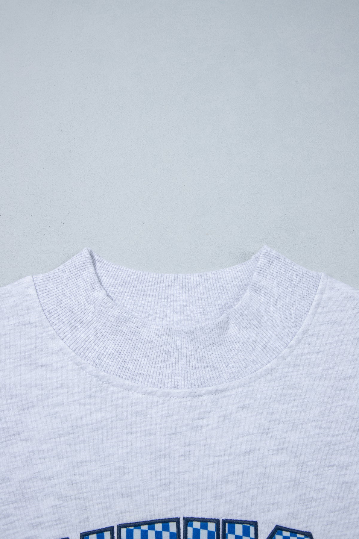 Light Grey High Neck Embroidered Checkered Sweatshirt