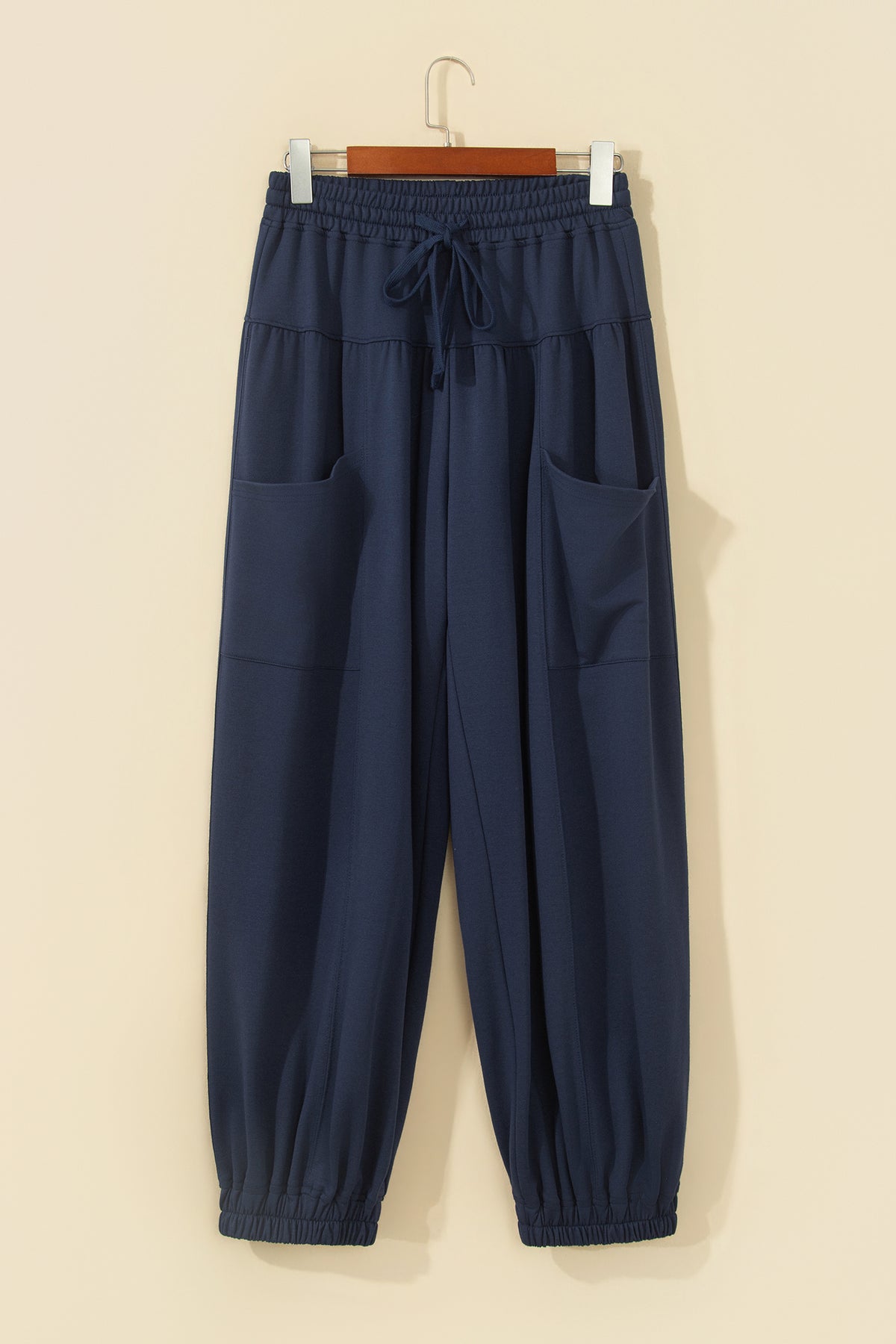 Dirty blue Elastic Waist Drawstring Wide Leg Full-Length Pants