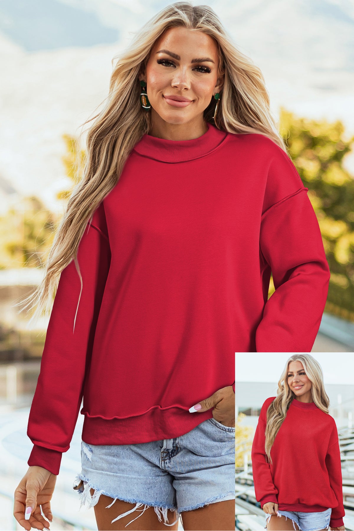 Bluing Oversize Reversible Mock Neck Sweatshirt