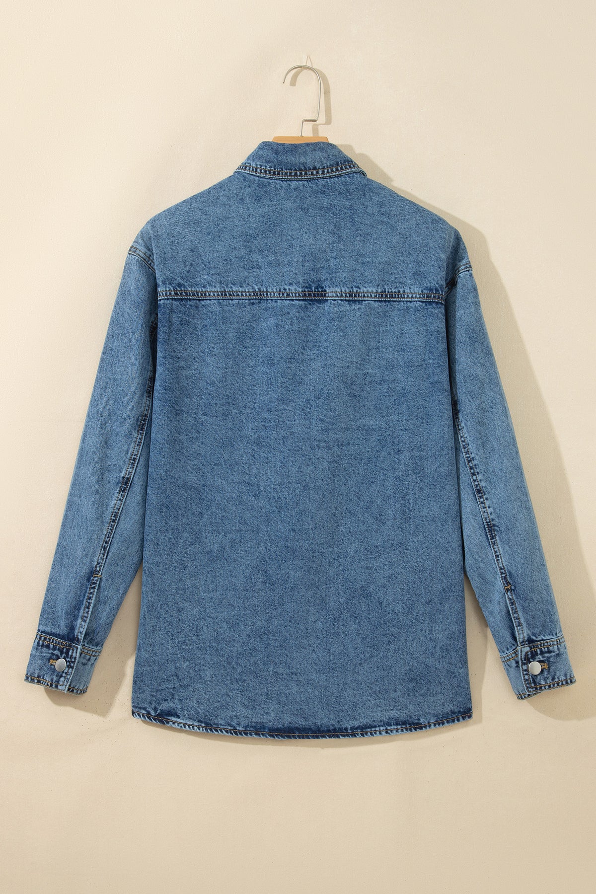 Sail Blue Rivet Embellished Western Style Long Sleeve Denim Jacket