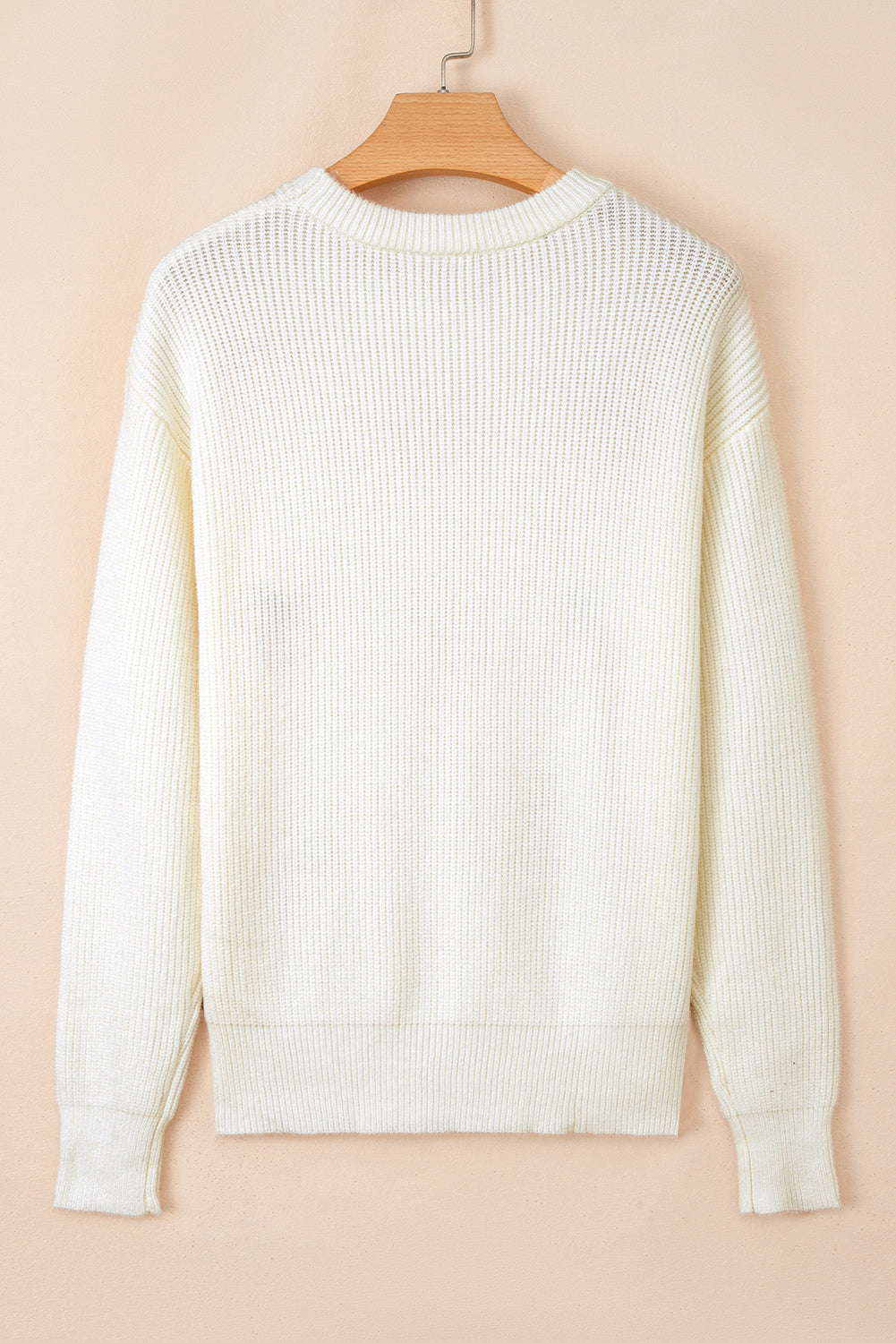 Beige Pumpkin Embroidered Ribbed Thanksgiving Halloween Holiday Sweater