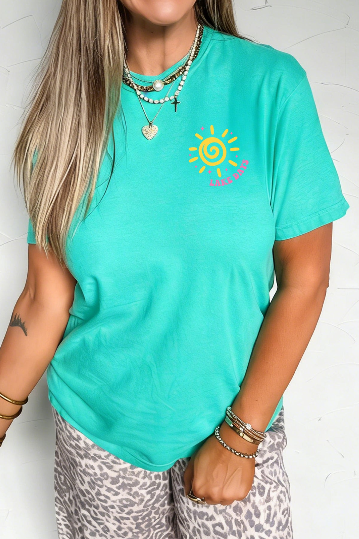 Mint Green LAKE DAYS Double Side Printed Vacation T-Shirt