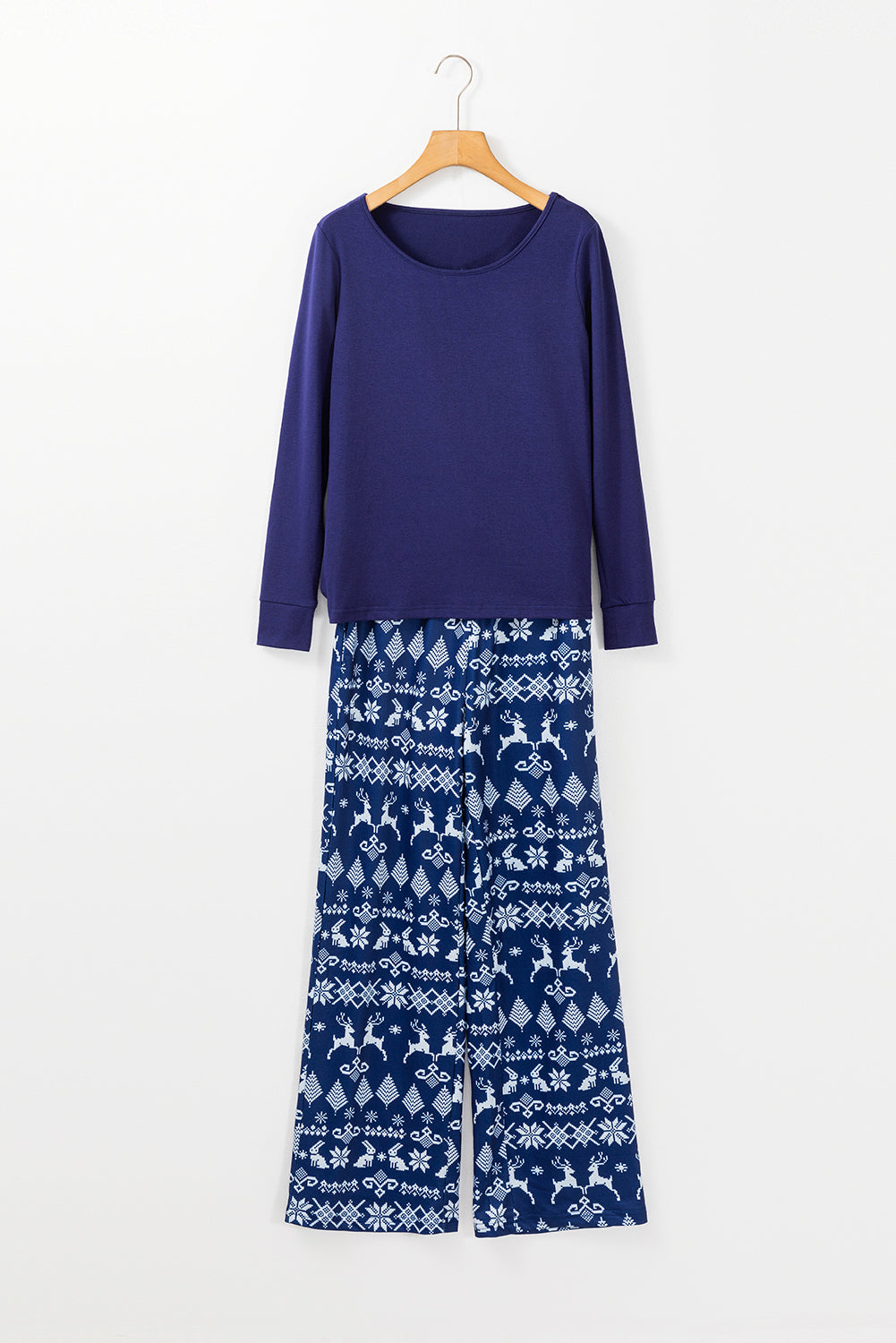 Blue Solid Top and Christmas Pants Lounge Set