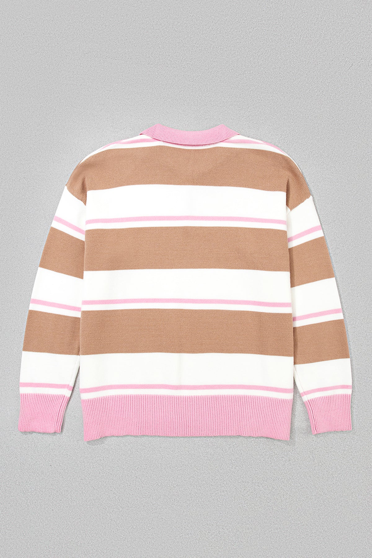 Pink Stripe Striped Color-Block V-Neck Long-Sleeve Tunic Sweater