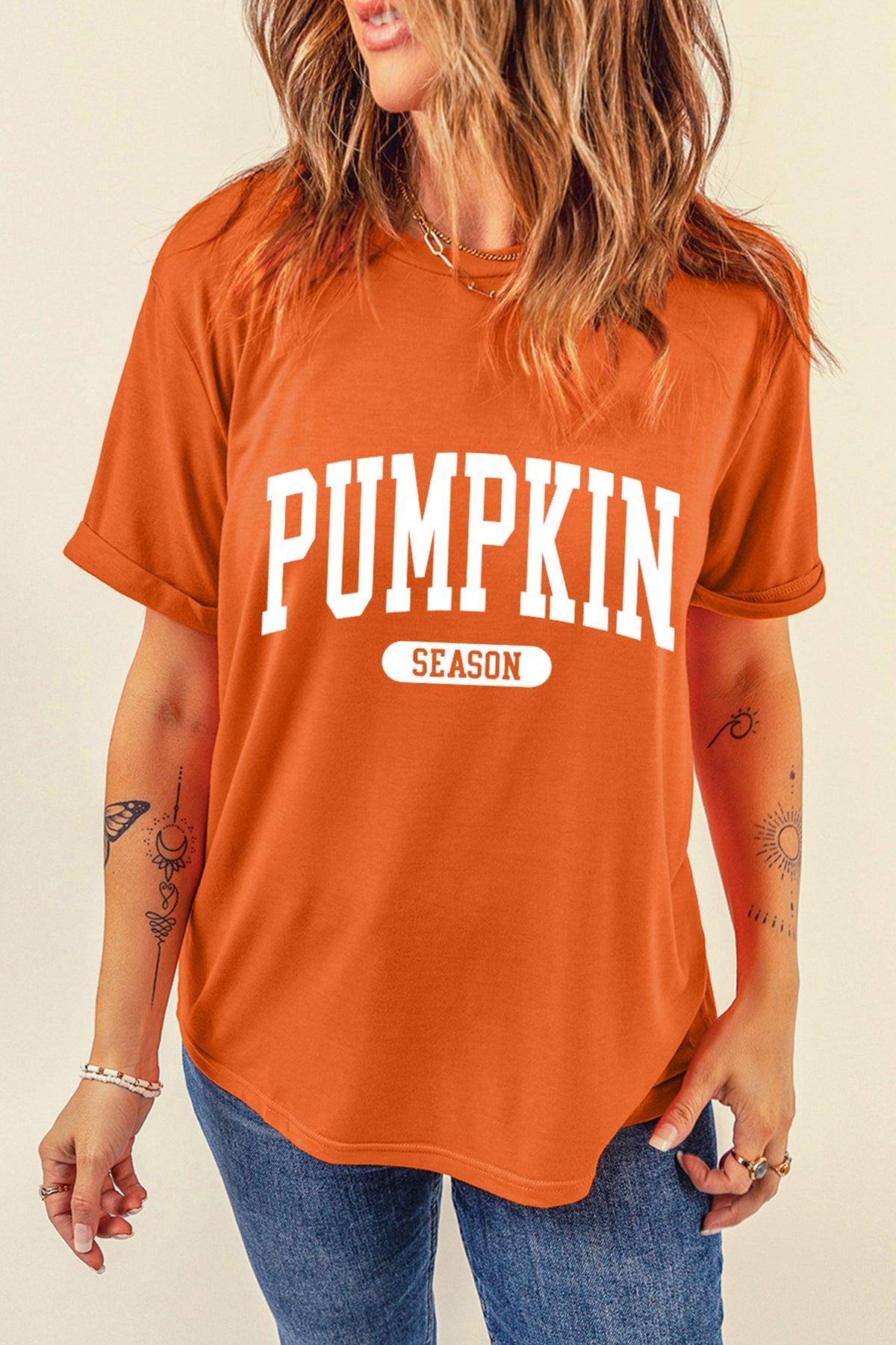 Orange PUMPKIN SEASON Letter Print Relaxed T-Shirt