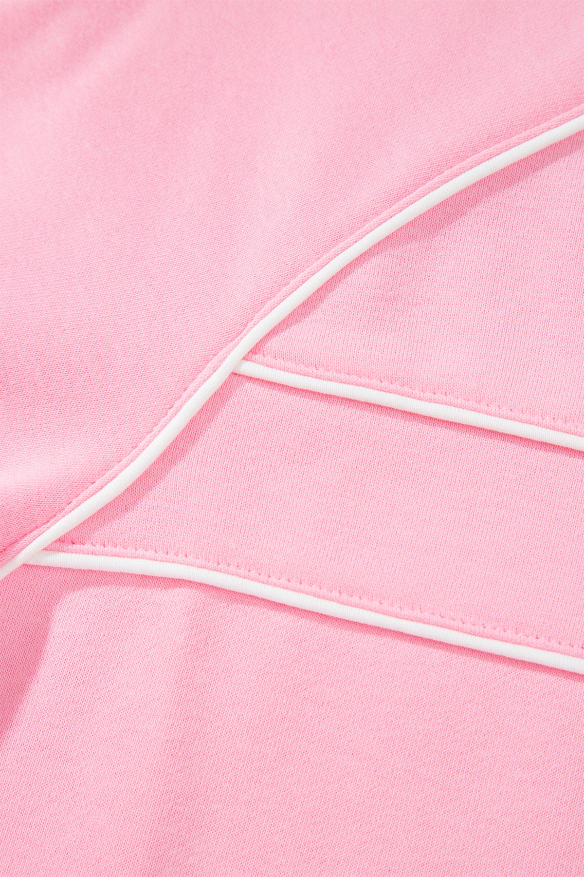 Women's Pink Piping Trim Long Sporty Pullover Shorts Set