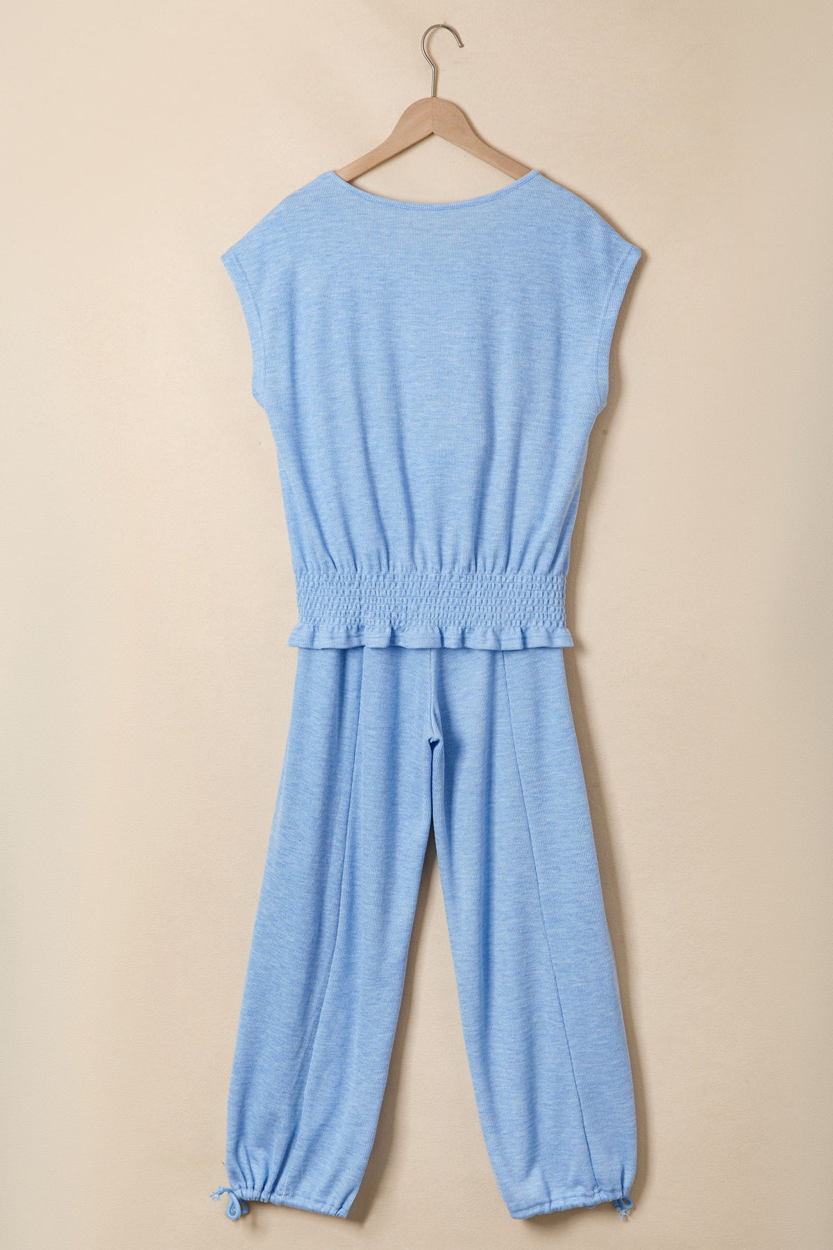 Women's Beau Blue Cap Sleeve Matching Top and Jogger Pants Set