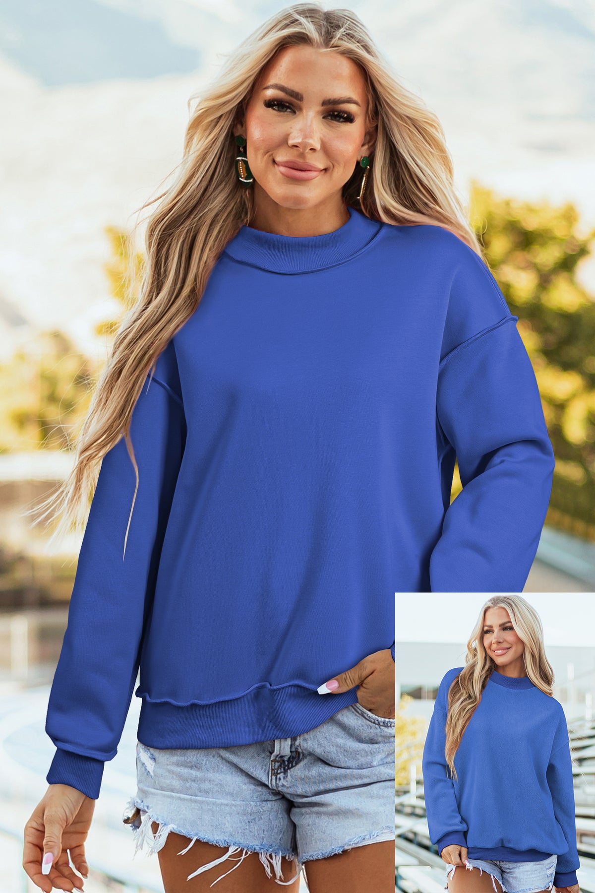 Bluing Oversize Reversible Mock Neck Sweatshirt