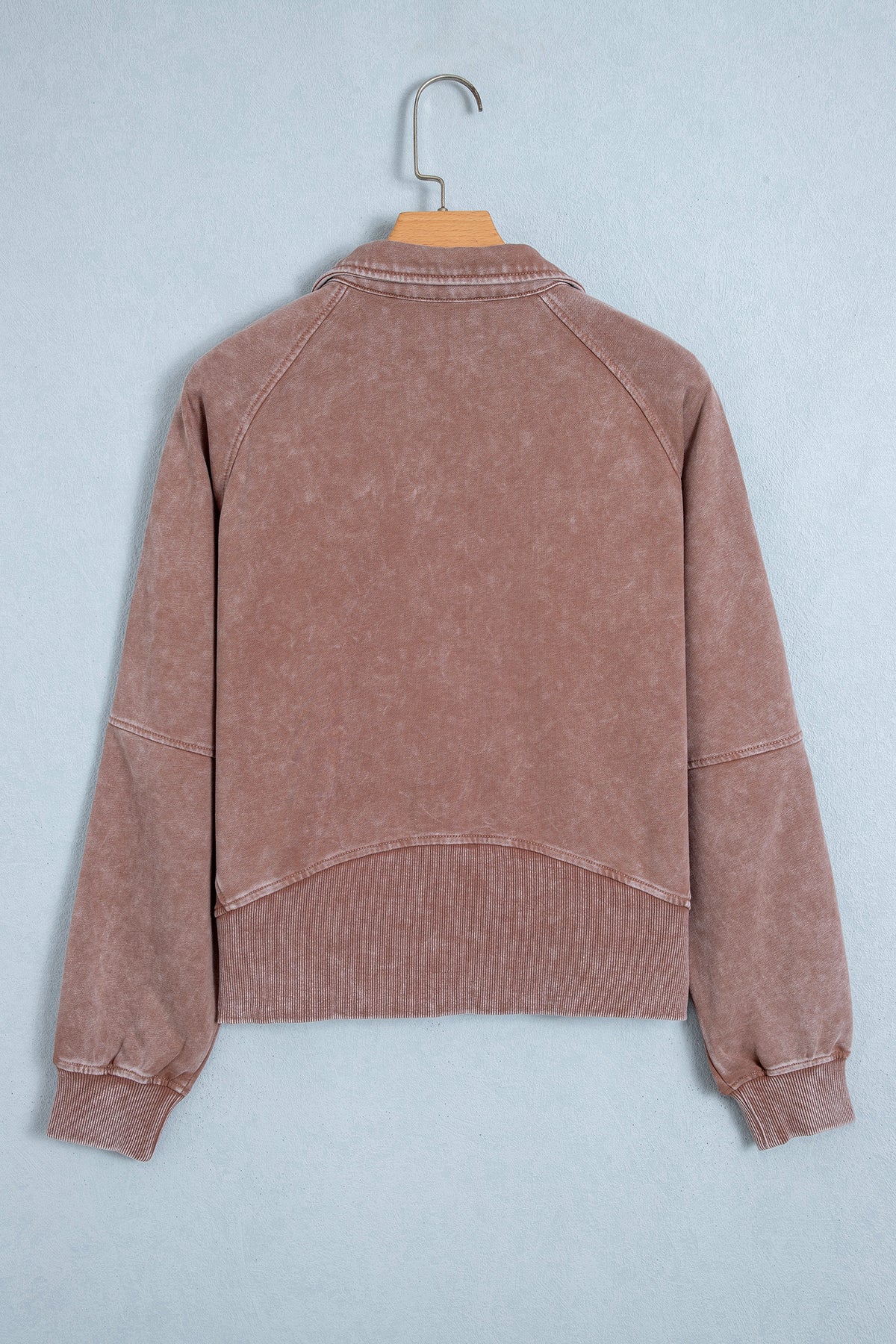 Chestnut Vintage Half-Zip Ribbed Cuffs Hem Sweatshirt