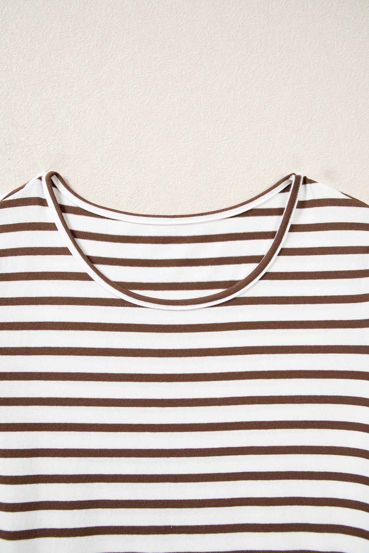 Brown Stripe Ribbed Knit Long Sleeve Bodice Patchwork Flared Dress