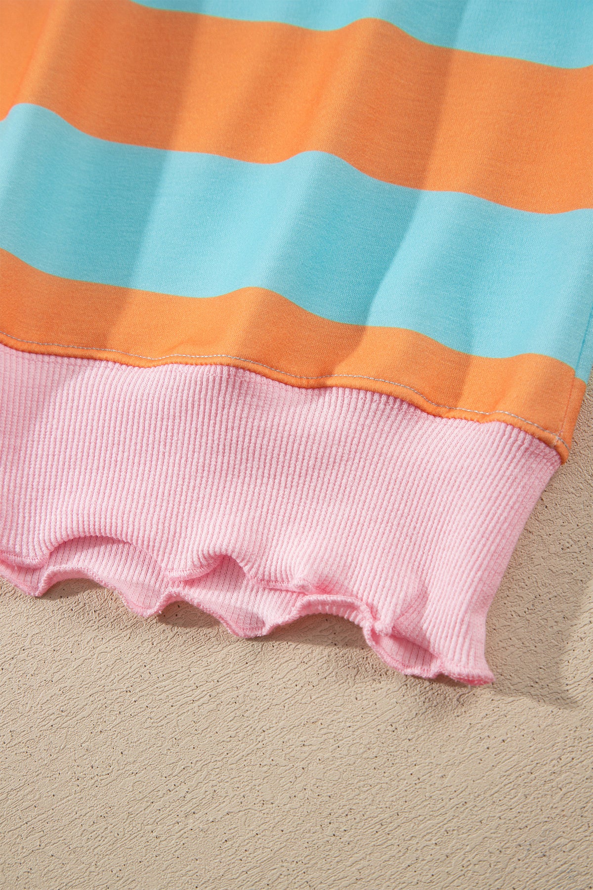Orange Stripe Ribbed Color Block Trim Round Neck Shift Top