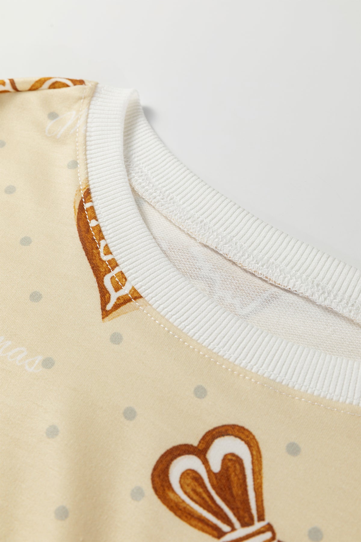 Beige Gingerbread Man Print Long Sleeve Pullover Lounge Shorts Set
