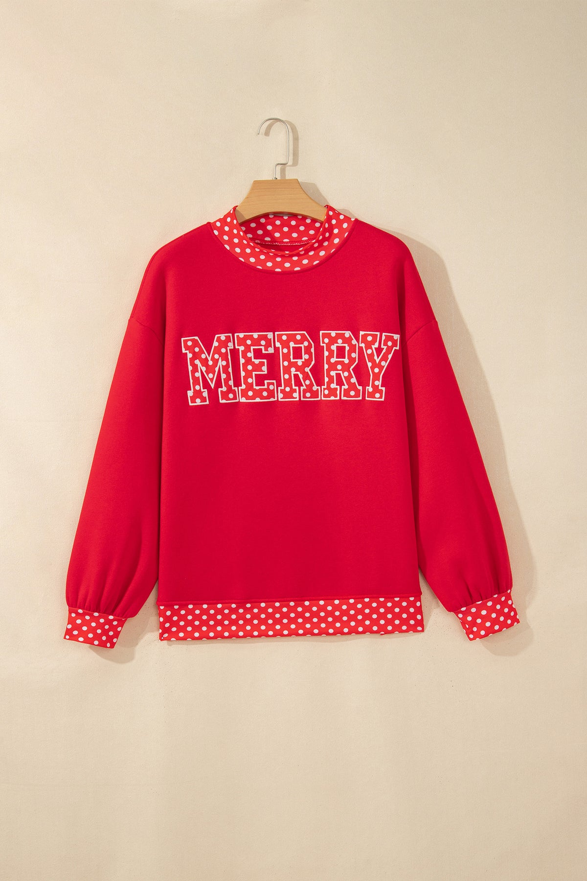 Dirty blue Polka Dot Letter Print Mock Neck Sweatshirt