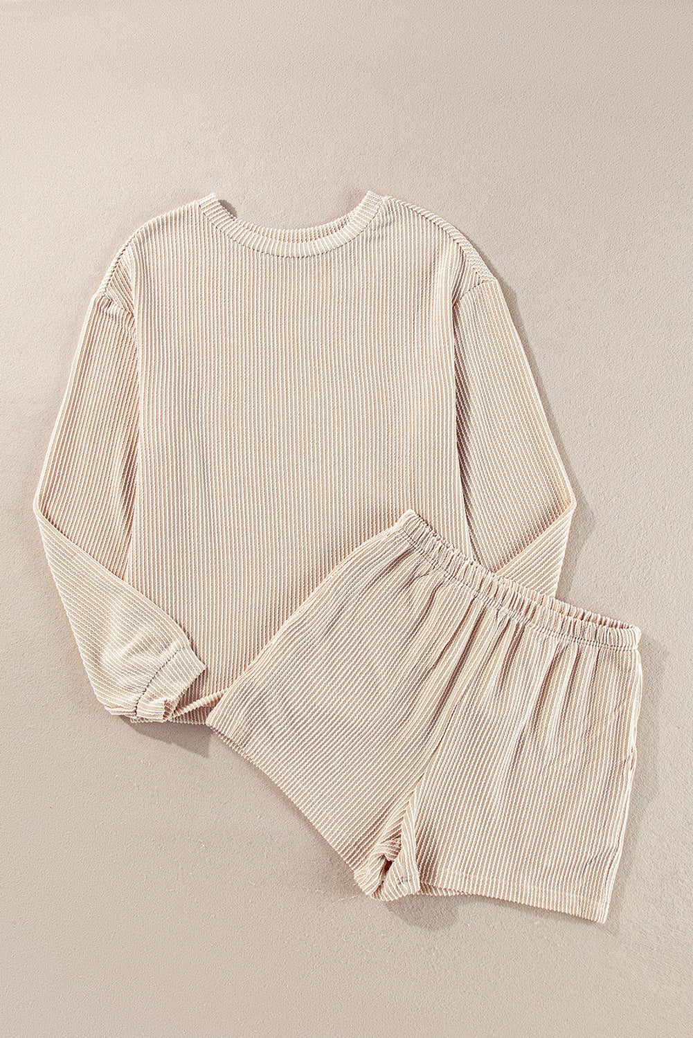 Women's Corded Knit Long-Sleeve Top & High-Waist Shorts Set