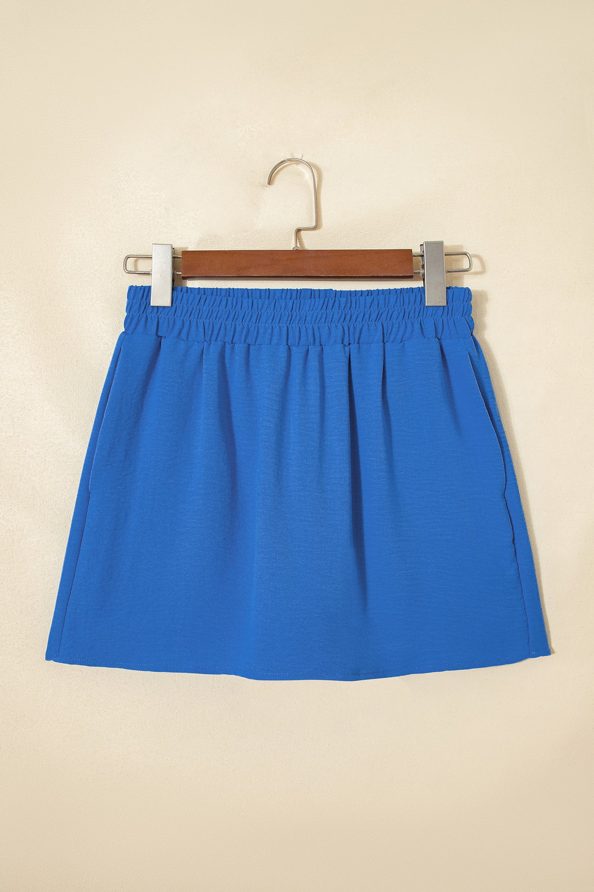 Sky Blue Solid Elastic Waist Casual Skort
