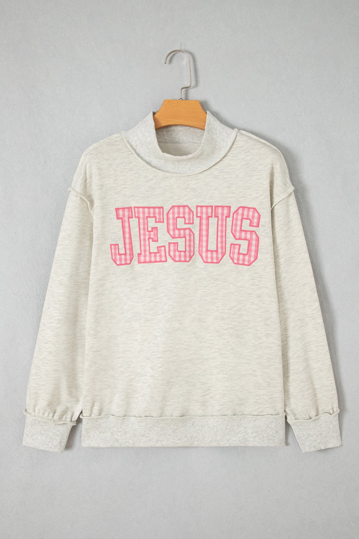 Gray High Neck Polka Dot Slogan Printed Sweatshirt