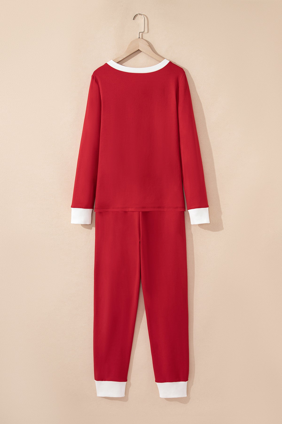 Fiery Red Button V Neck Ribbon Bow Knot Waist Lounge Pant Set