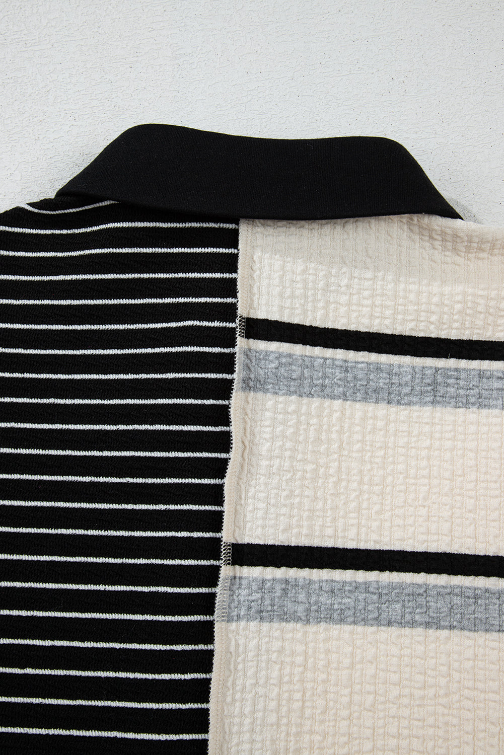 Black Stripe Colorblock Knit Henley Collar Shift Mini Dress