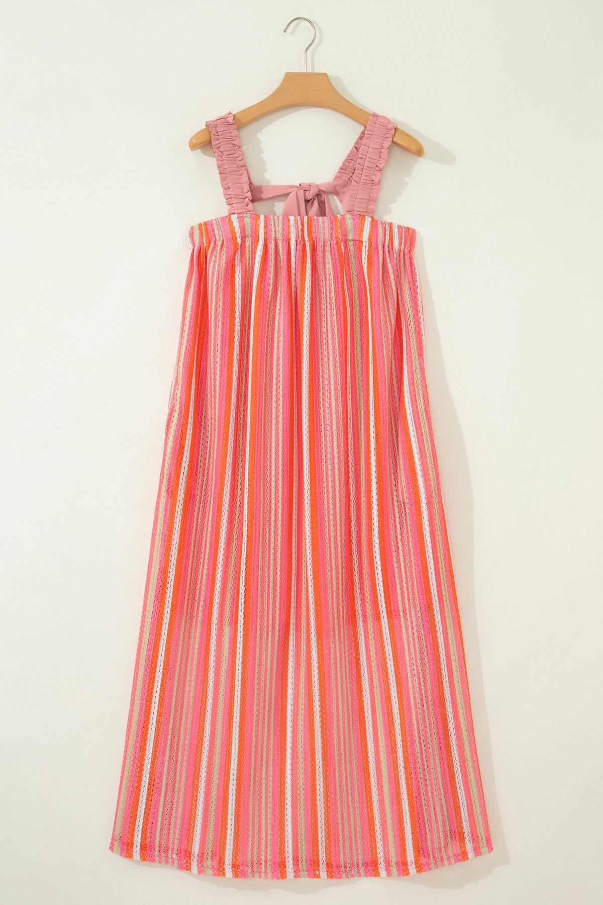 Pink Stripe Ruffle Bow Maxi Dress