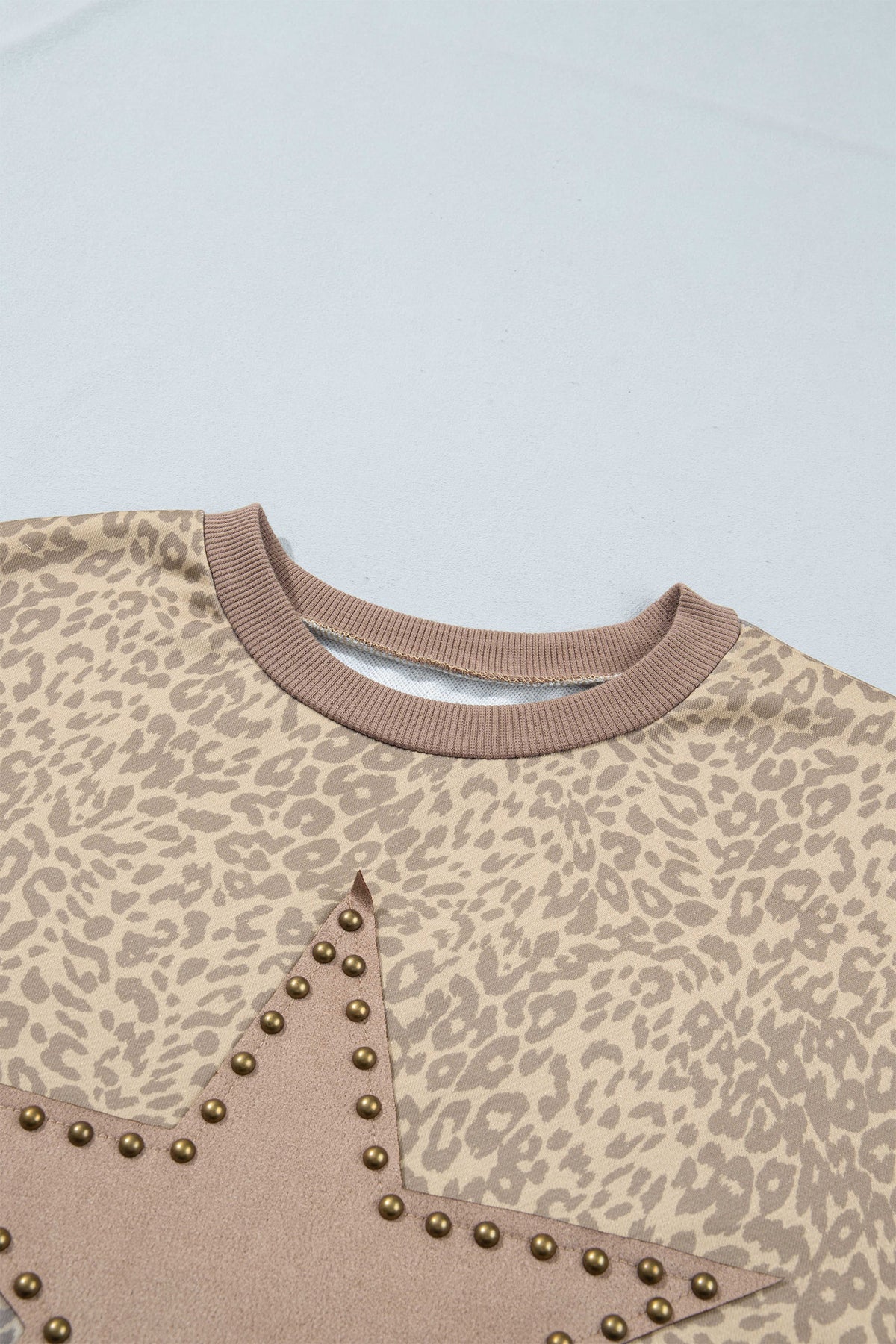 Women's Khaki Leopard Star Print Long-Sleeve Loose Casual Two-Piece Pants Set