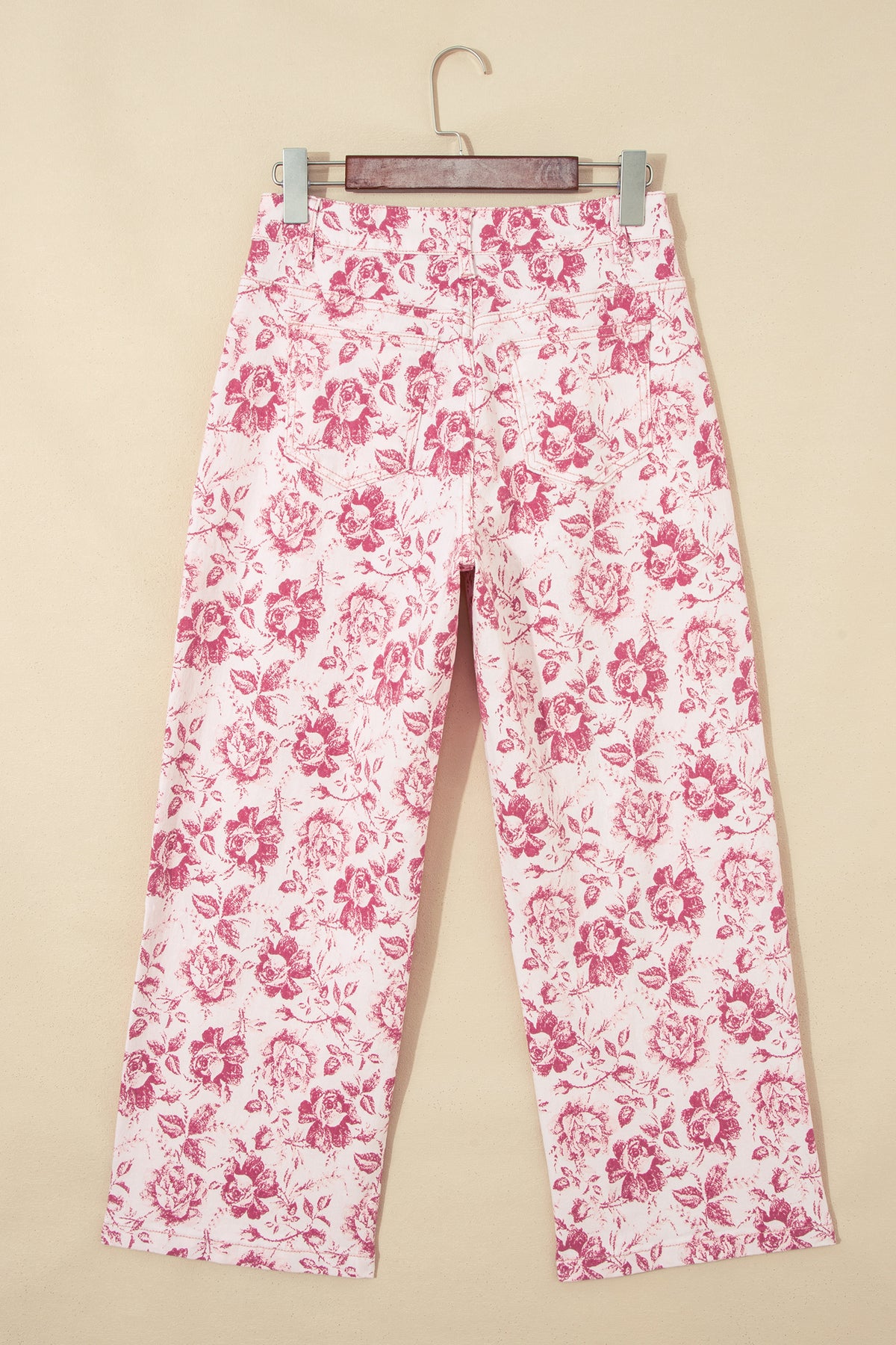 Pink Vintage Floral Print Denim Shift Pants