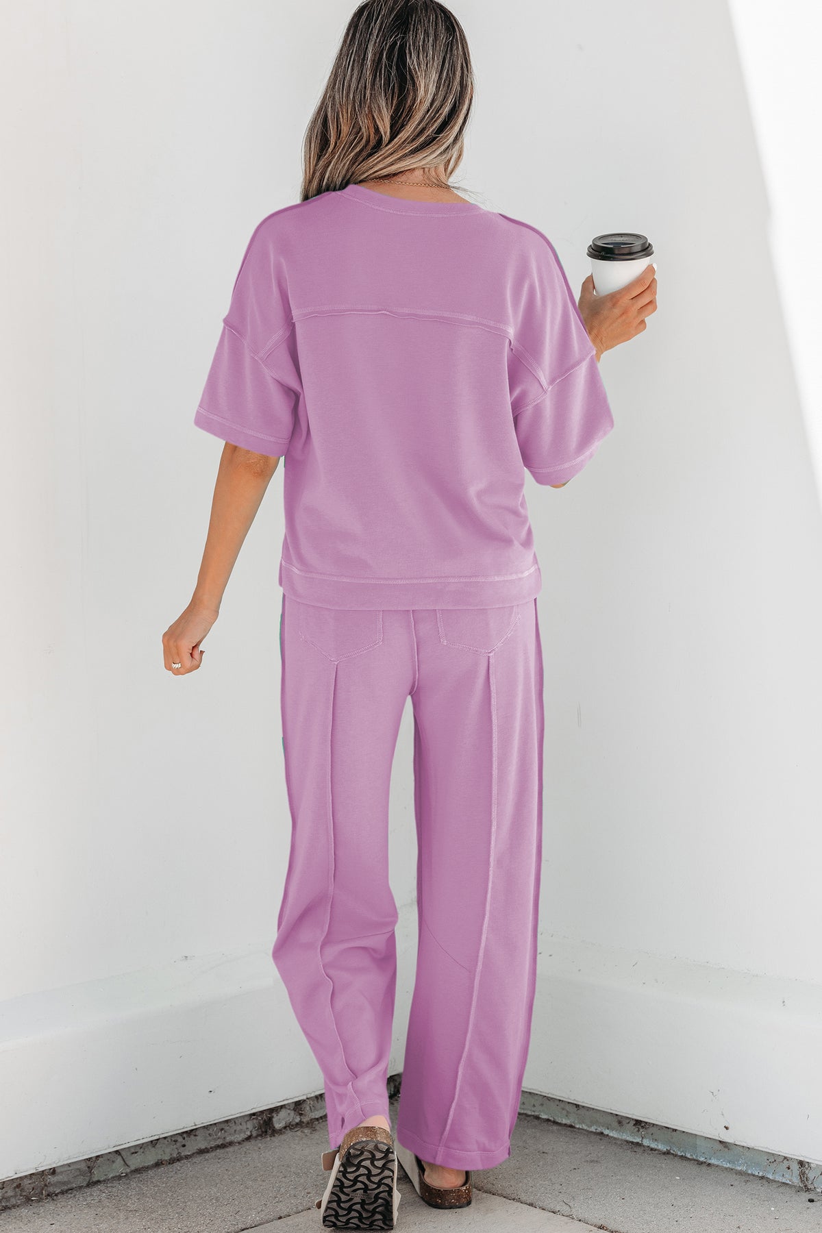 Women's Rose Red Drop Shoulder Boxy Tee and Barrel Pants Set
