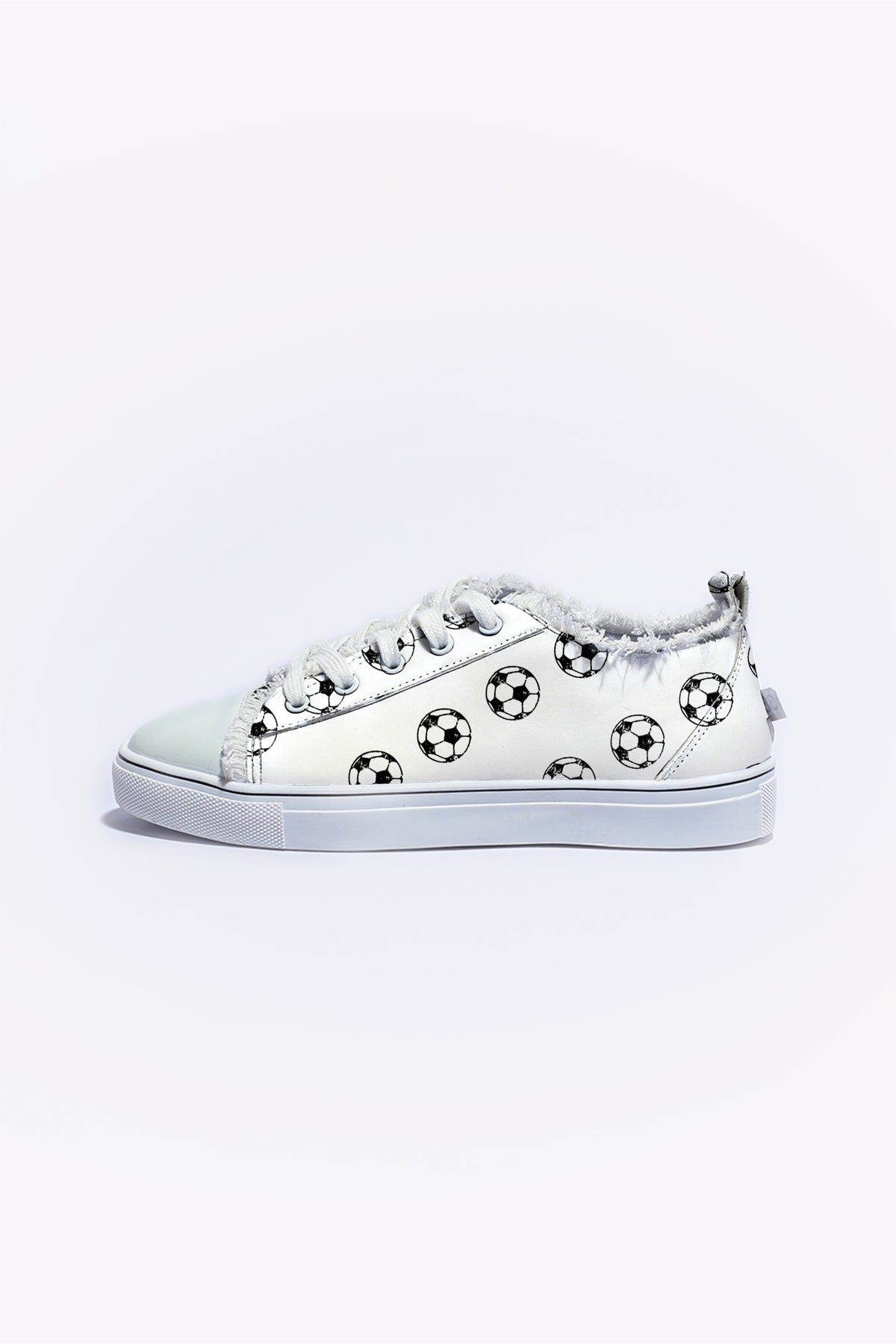 White Soccer Football Print Frayed Canvas Lace-up Sneakers