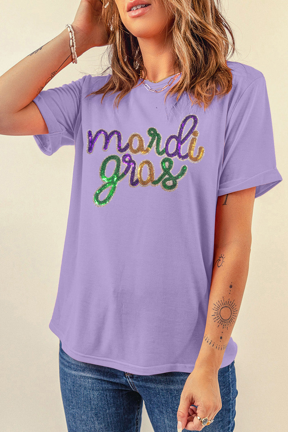 Wisteria Sequin mardi gras Graphic T-Shirt