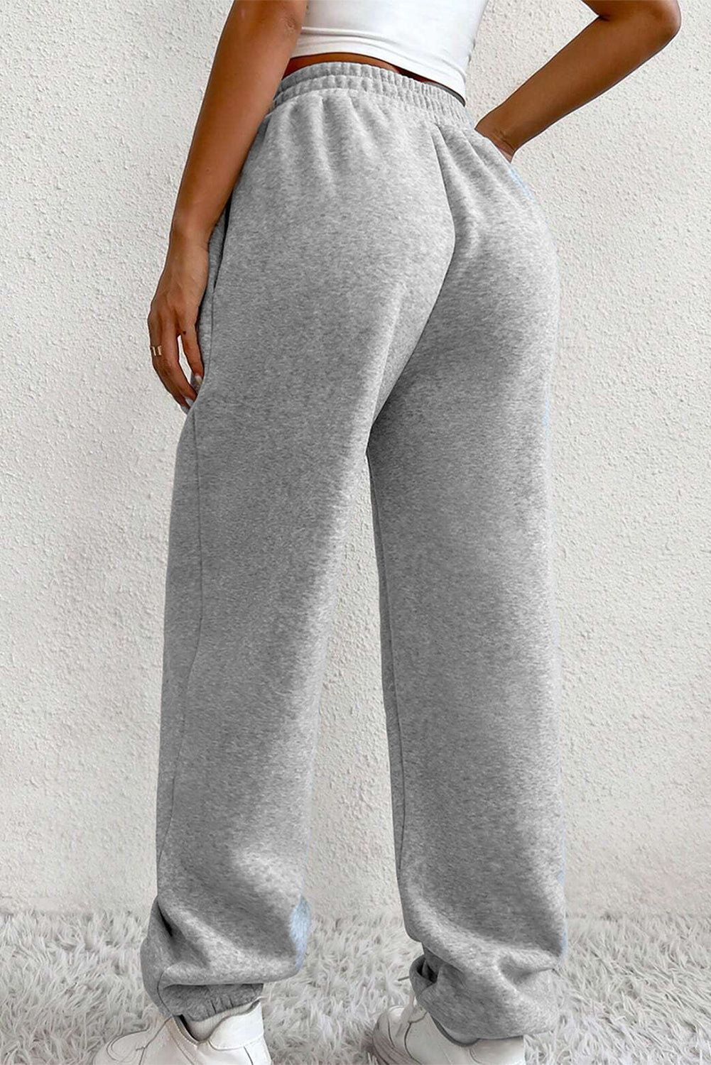 Light Grey Solid Crisscross Elastic Waist Sweatpants