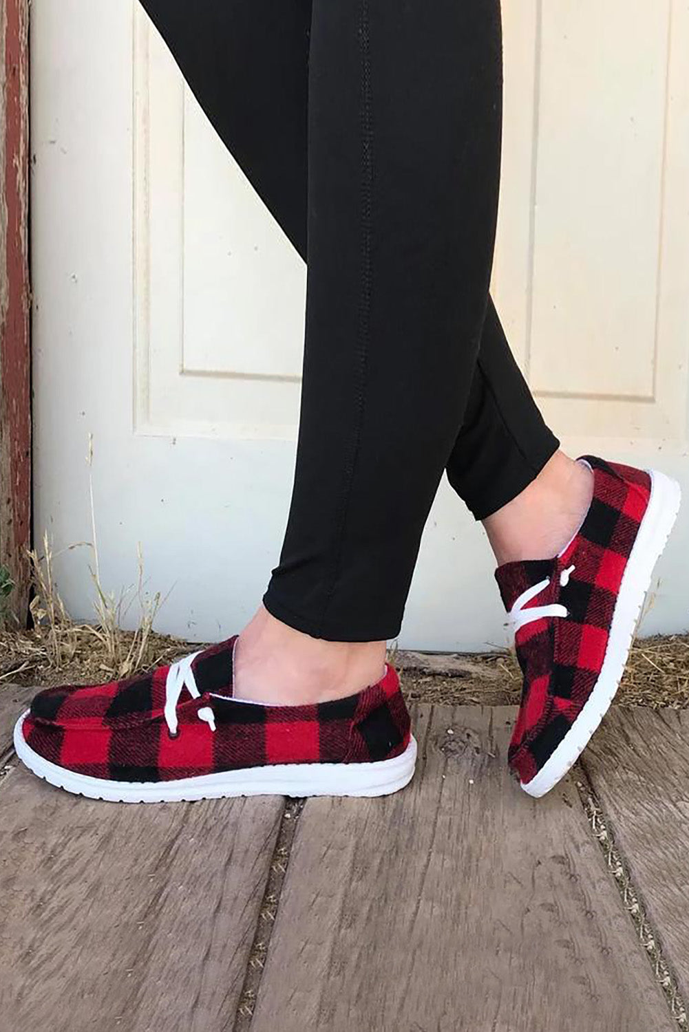 Fiery Red Vintage Plaid Lace-Up Sneakers