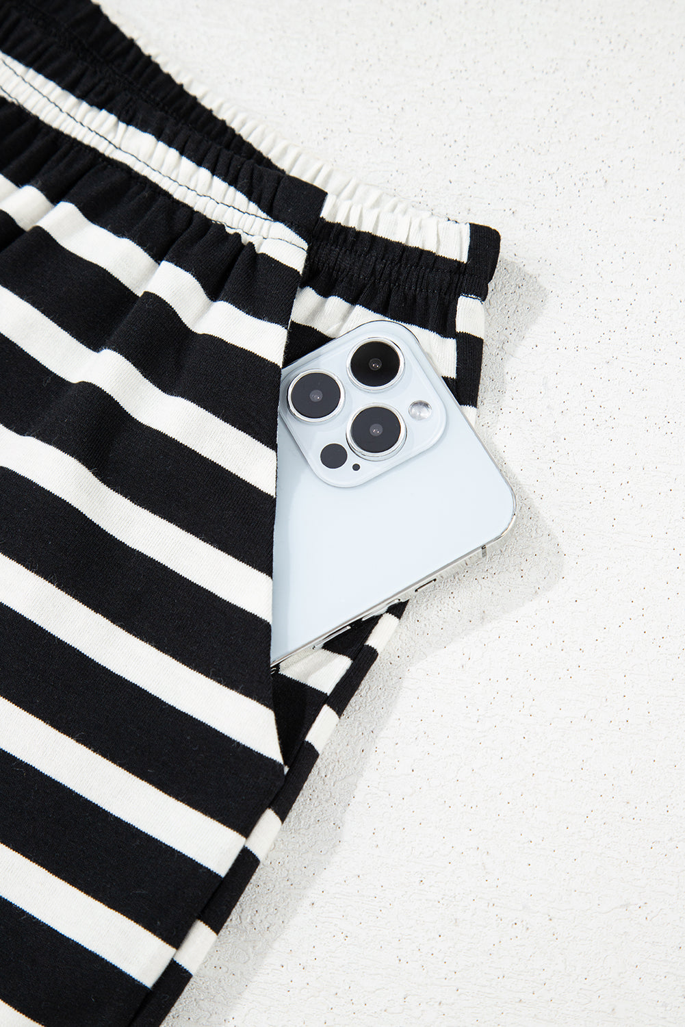Women's Black White Striped Short-Sleeve Top & Shorts Set