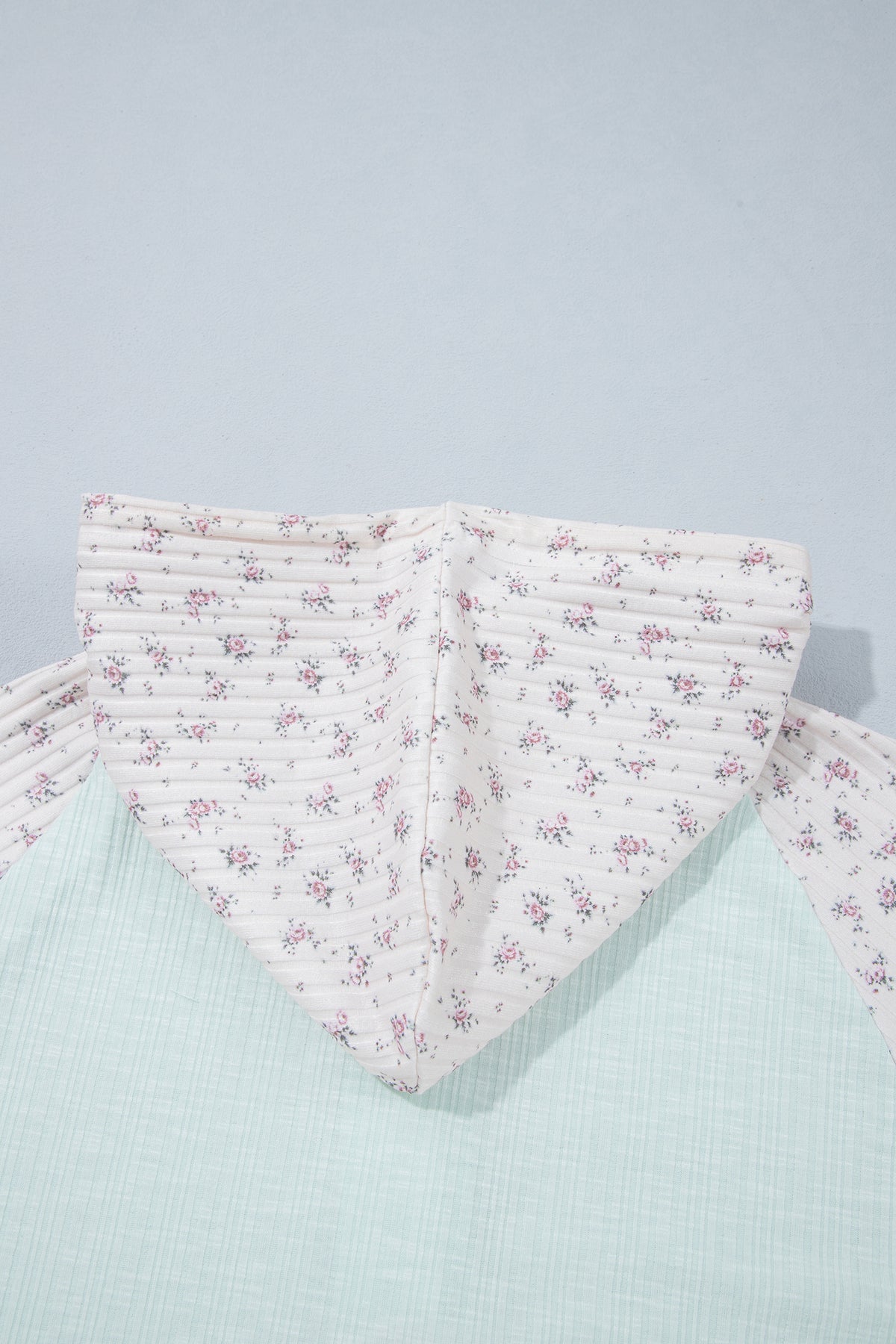Clearly Aqua Textured Floral Patchwork Button Hooded Top
