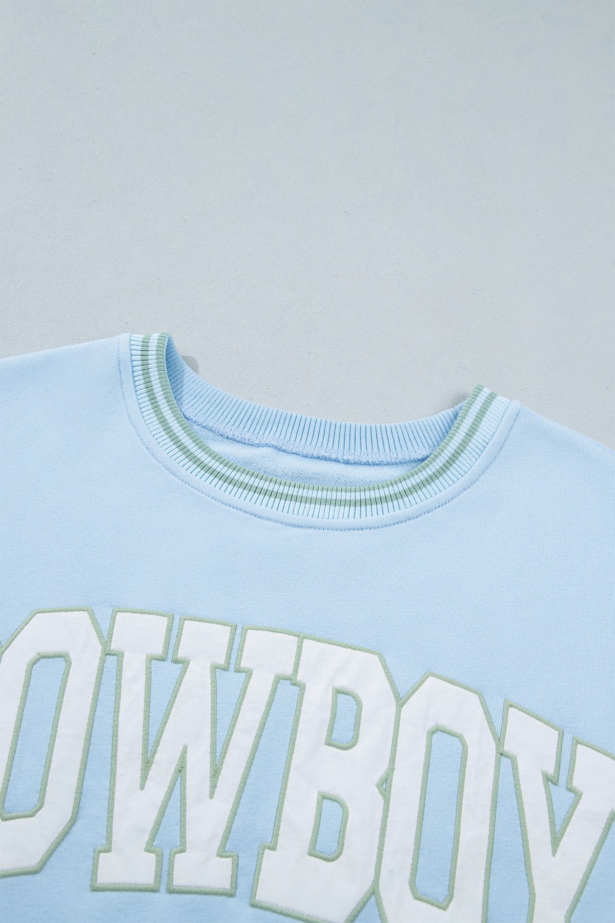Beau Blue Embroidered Cowboy Letter Print Sweatshirt