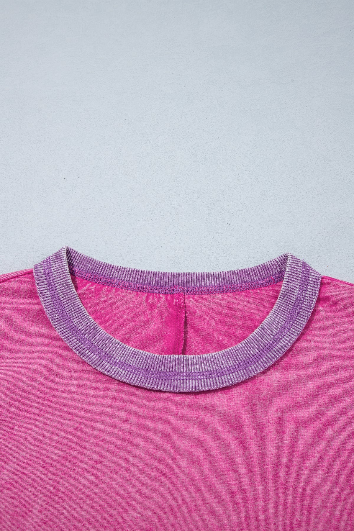 Strawberry Pink Mineral Wash Color Block Trim Top