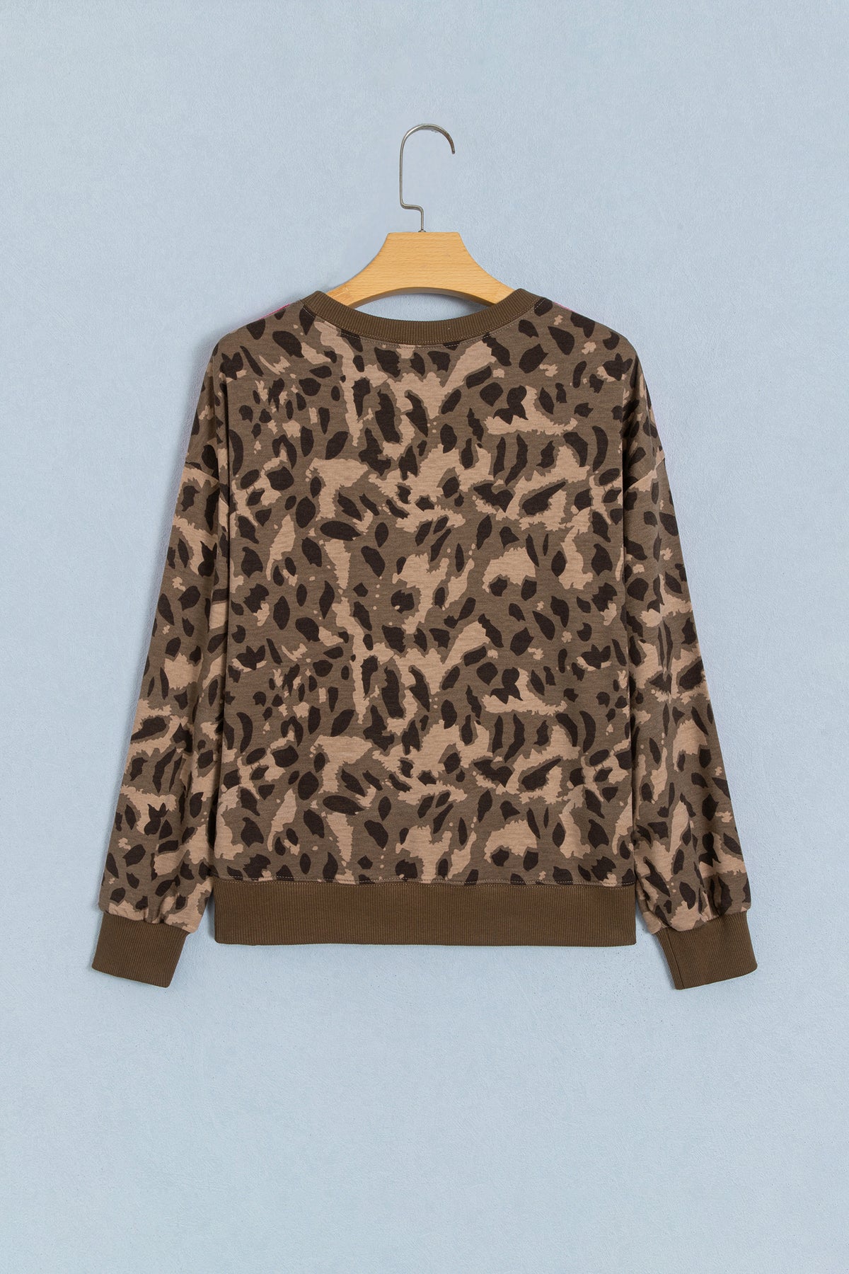 Brown Leopard Print Striped Pullover Sweatshirt