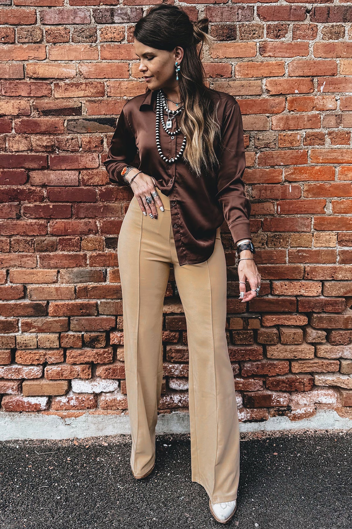 Parchment High Waist Full-Length Regular Fit Pants
