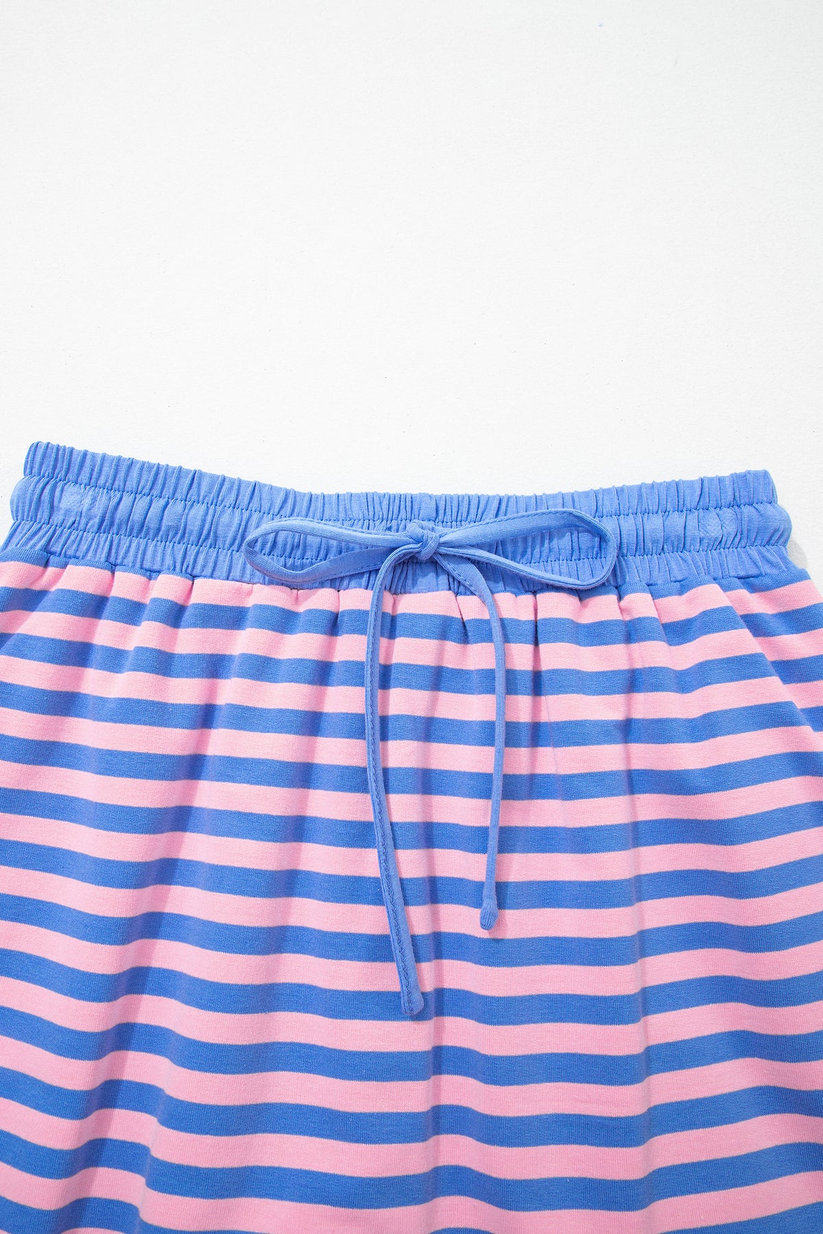 Women's Blue Stripe Relaxed Short-Sleeve Top Skort Two-Piece Set