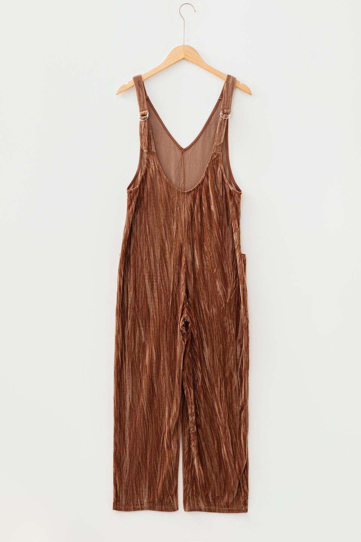 Chicory Coffee Velvet Adjustable Straps Patched Pocket Jumpsuit