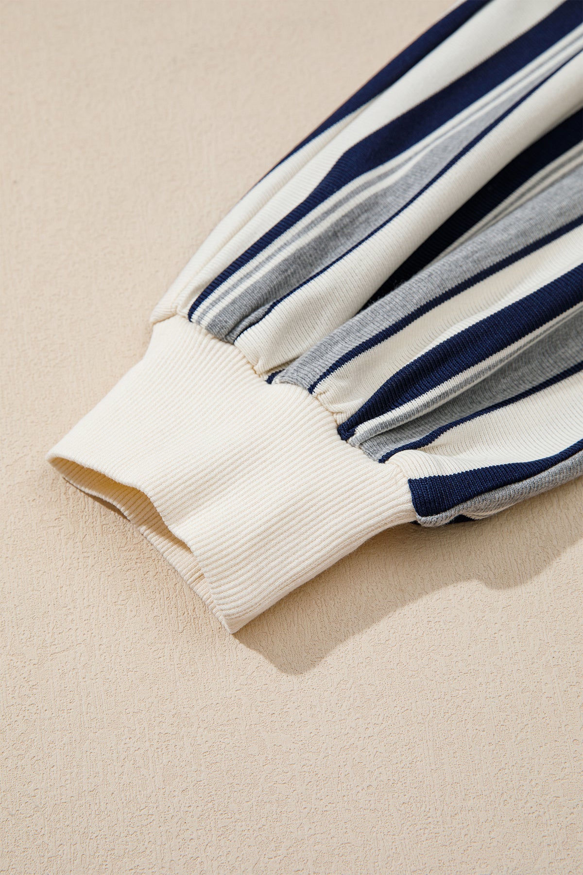 Blue Stripe Striped Ribbed Stand Neck Shift Sweatshirt