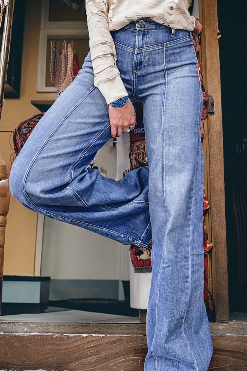 Beau Blue Tailored Center Seam Straight Loose High Rise Jeans