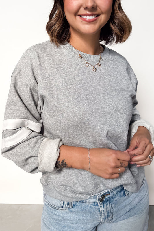 Light Grey Varsity Striped Crew Neck Plus Sweatshirt